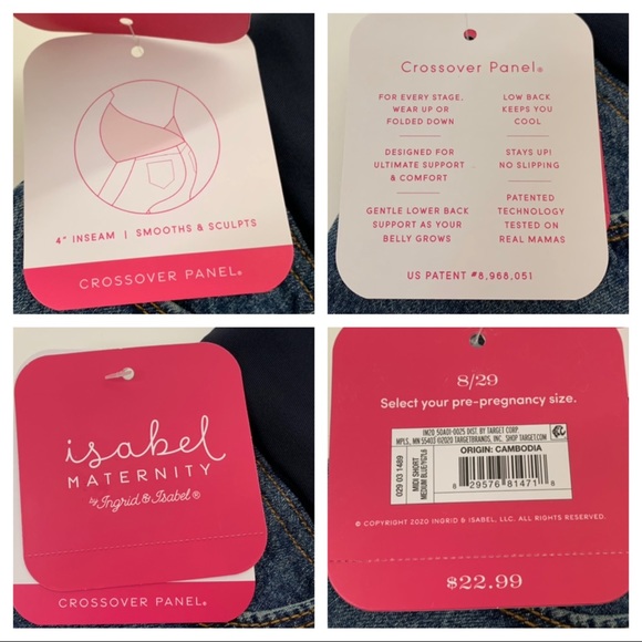 Isabel Maternity Cross Over Panel Jean Midi Shorts Med Blue New Nwt Size 8 - Picture 11 of 16